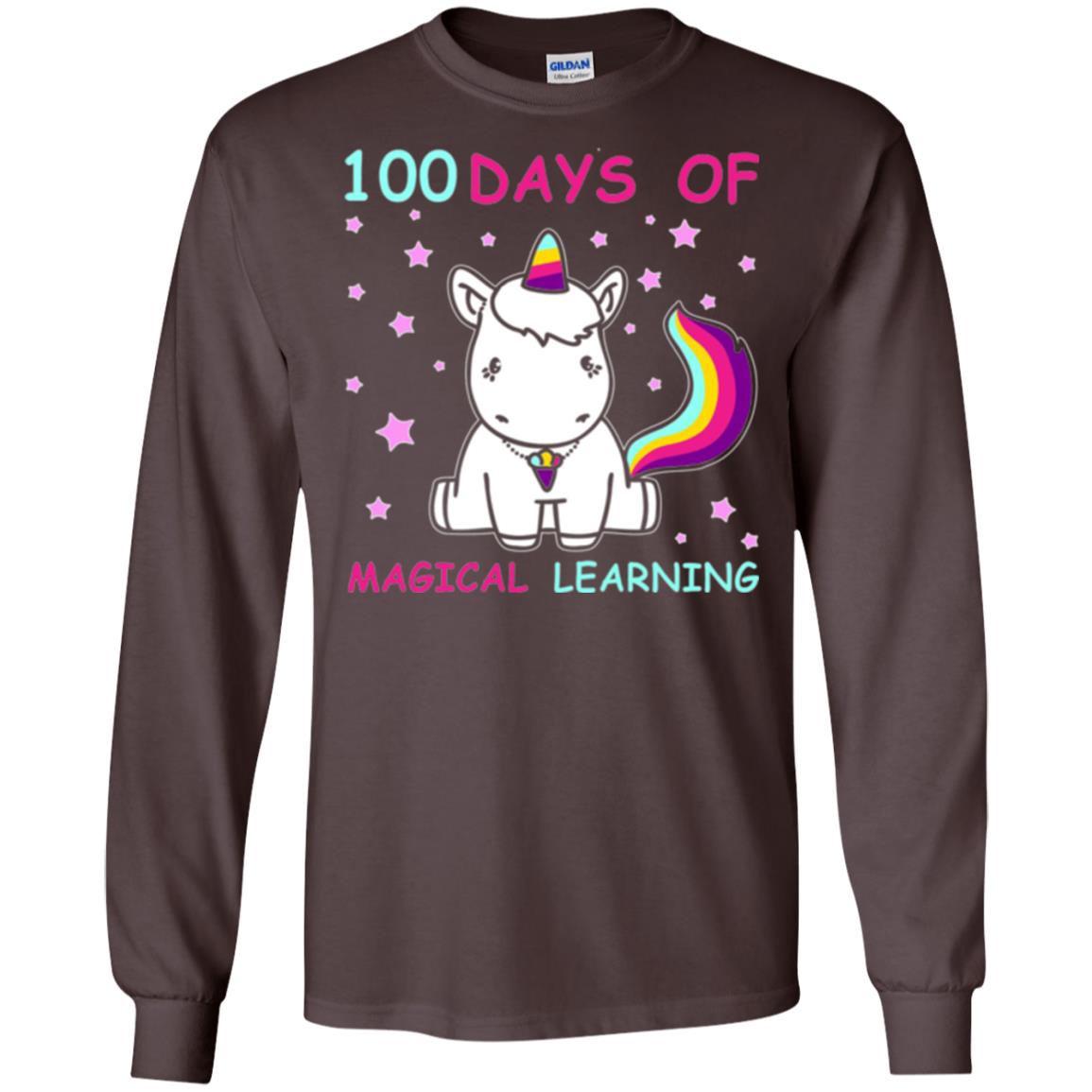 Unicorn Lover T-shirt 100 Days Of Mgical Learning Dark Chocolate