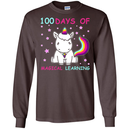Unicorn Lover T-shirt 100 Days Of Mgical Learning Dark Chocolate