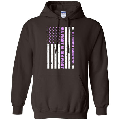 All Cancer Awareness His Fight Is My Fight Lavender Ribbon Stars Flag Of Usa Shirt Dark Chocolate