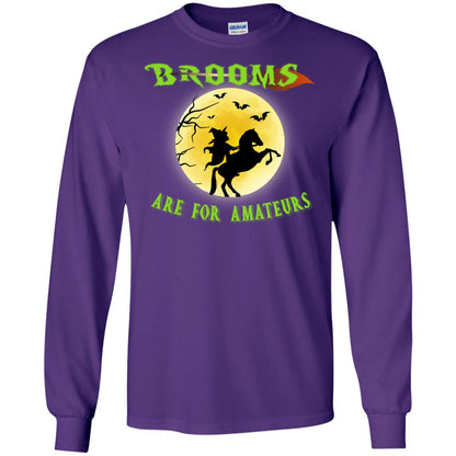 Brooms Are For Amateurs Witches Ride A Horse Funny Halloween Shirt Purple