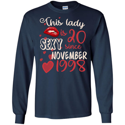 This Lady Is 20 Sexy Since November 1998 20th Birthday Shirt For November Womens Navy