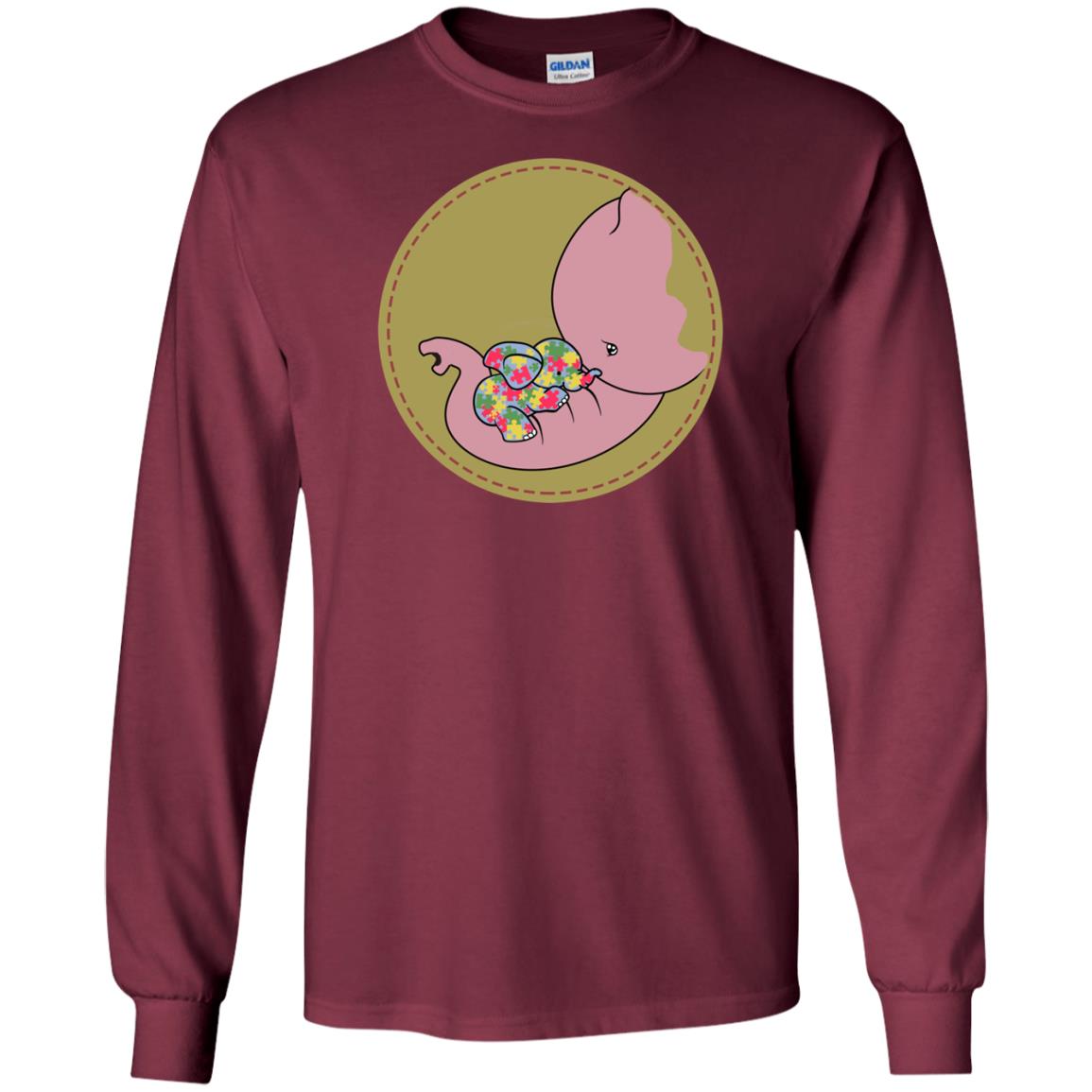 Elephant Mom And Baby Autism Awareness Shirt Maroon