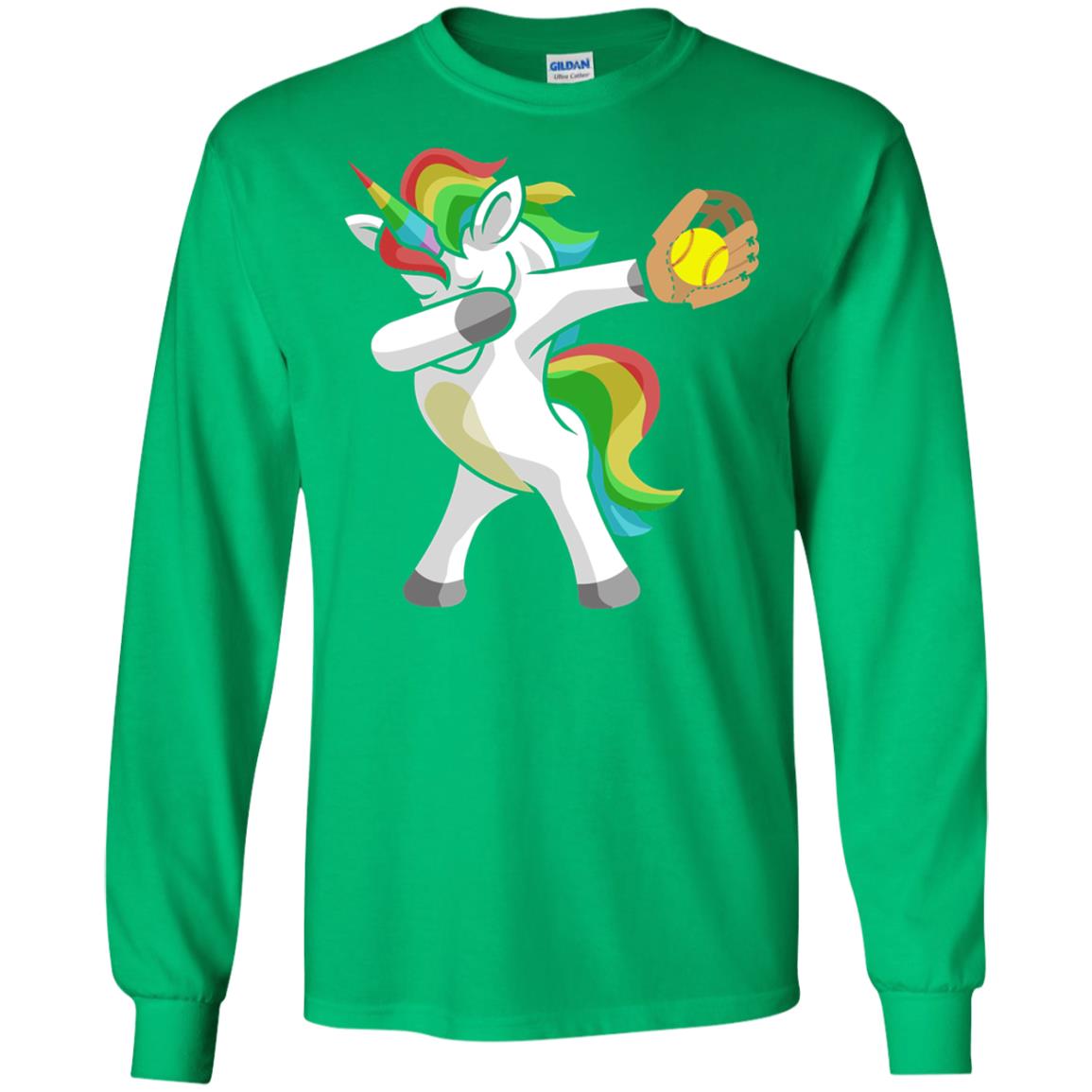Dabbing Unicorn Softball T-shirt Funny Dabbing Irish Green