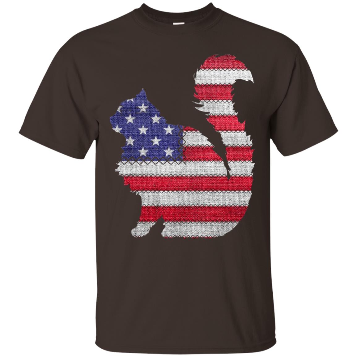 Patriotic Maine Coon American Flag Embroidery T-shirt Dark Chocolate