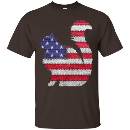 Patriotic Maine Coon American Flag Embroidery T-shirt Dark Chocolate