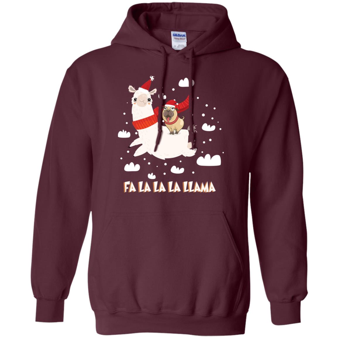 Fa La La La Llama With Pug X-mas Gift Shirt Maroon