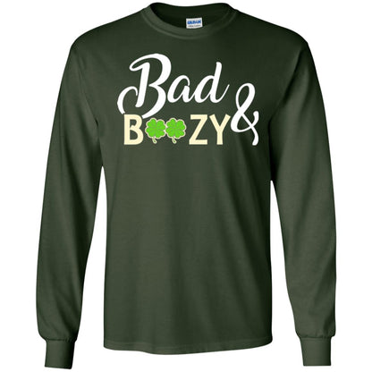 Saint Patrick's Day T-shirt Bad And Boozy Shamrock Forest Green