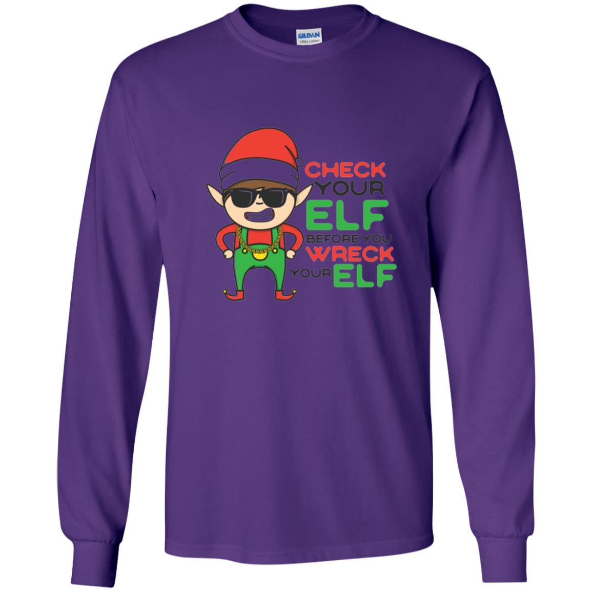 Christmas T-shirt Check Your Elf Before You Wreck Your Elf Purple