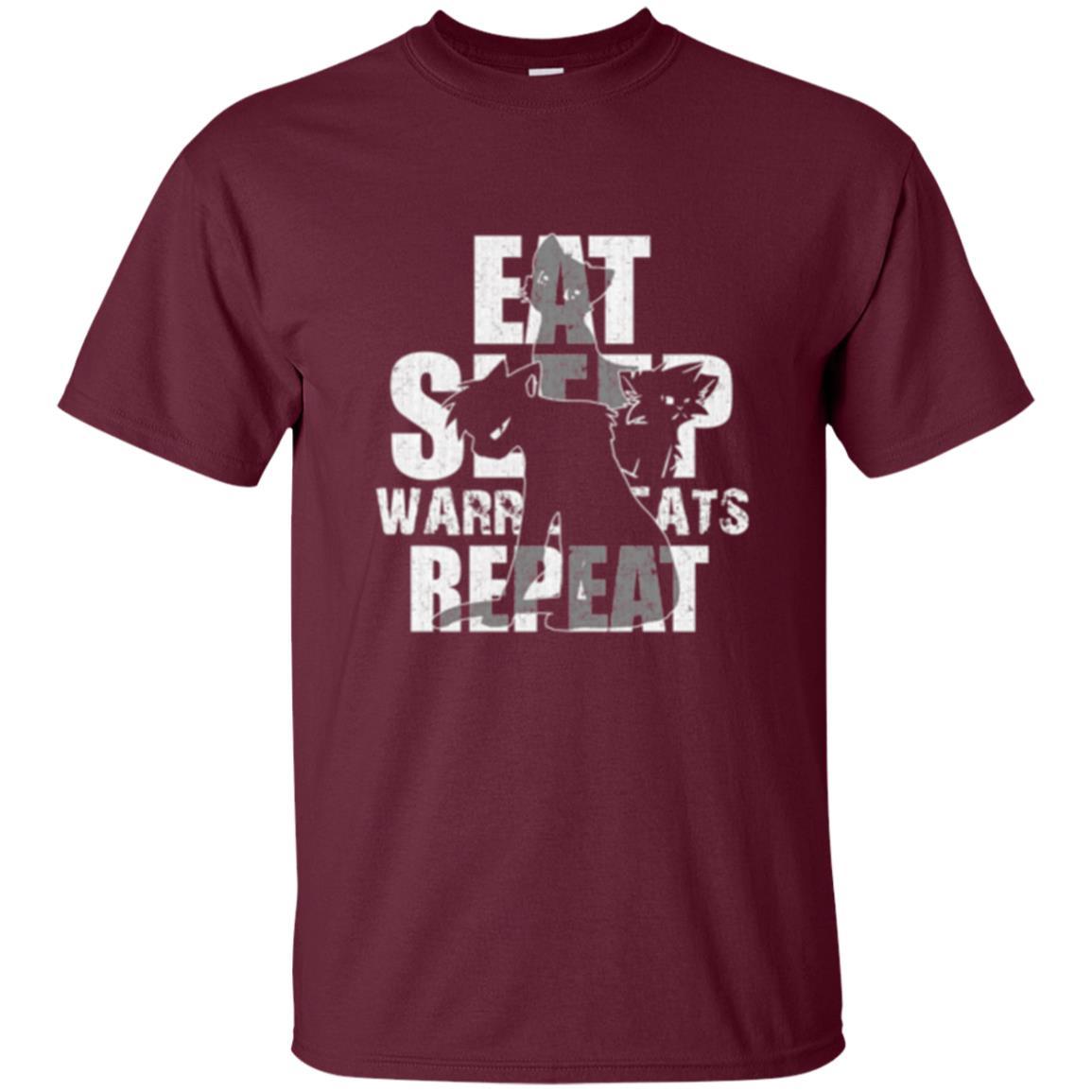 Cat Lover T-shirt Eat Sleep Warrior Cats Repeat Maroon
