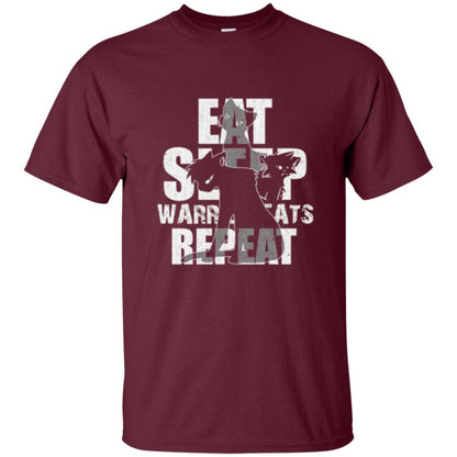 Cat Lover T-shirt Eat Sleep Warrior Cats Repeat Maroon
