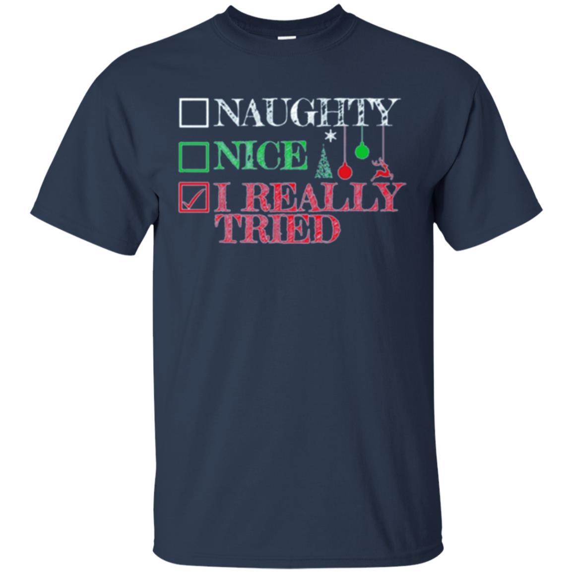 Christmas T-shirt Naugth Nice I Ready Tried Navy