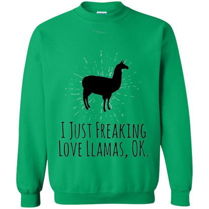 Funny Llama Lovers T-shirt I Just Freaking Love Llamas Ok Irish Green