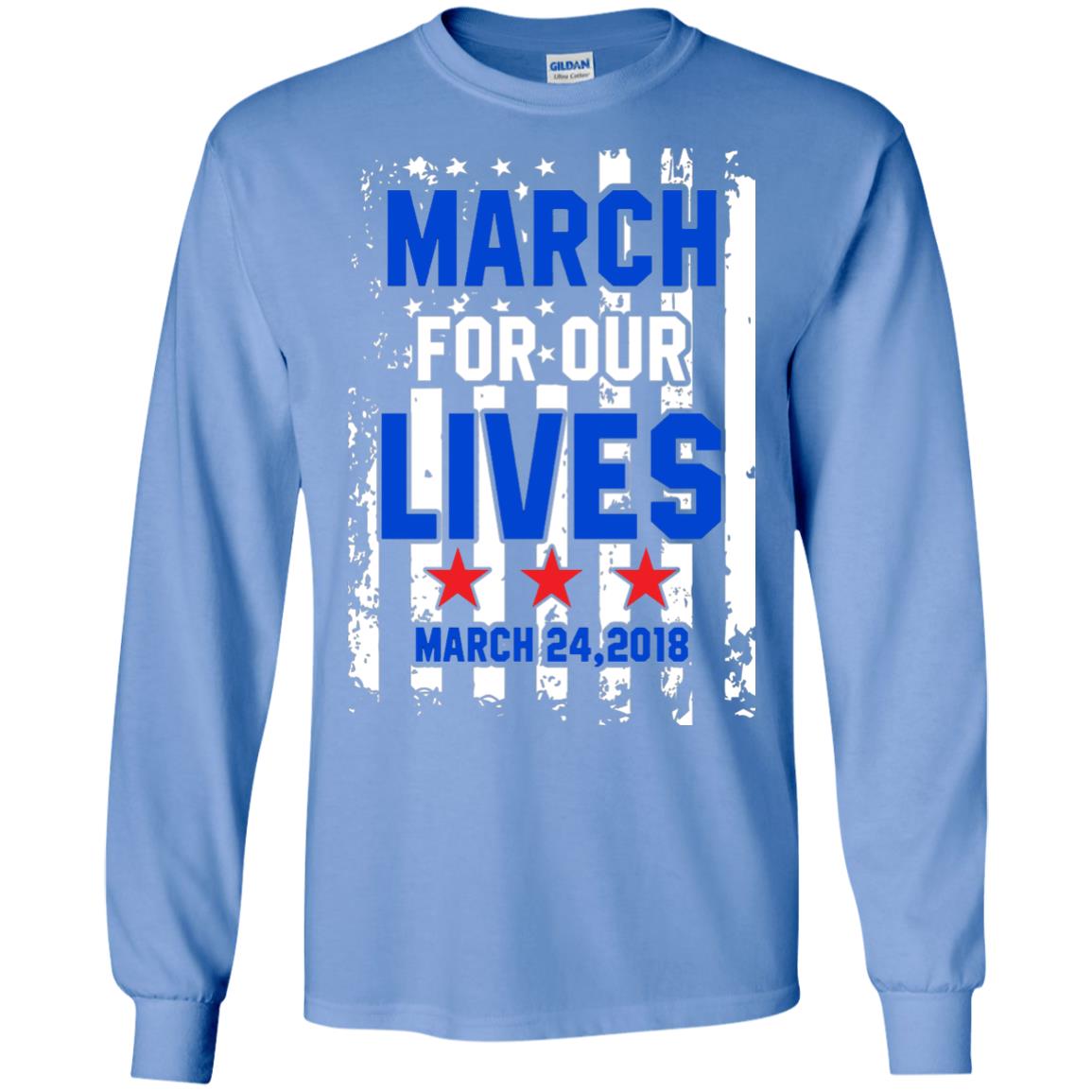 March For Our Lives With American Flag Gun Control T-shirt Carolina Blue