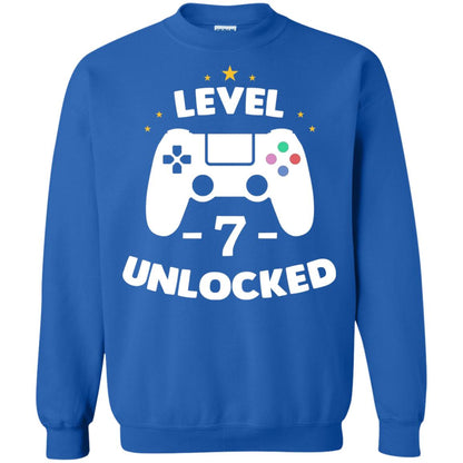 Level 7 Unlocked Gamer Seventh Birthday Party Shirt Royal