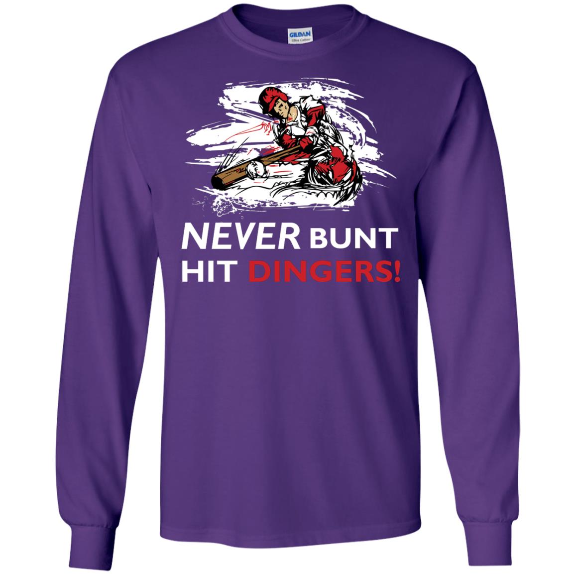 Baseball Lover T-shirt Never Bunt Hit Dingers Purple