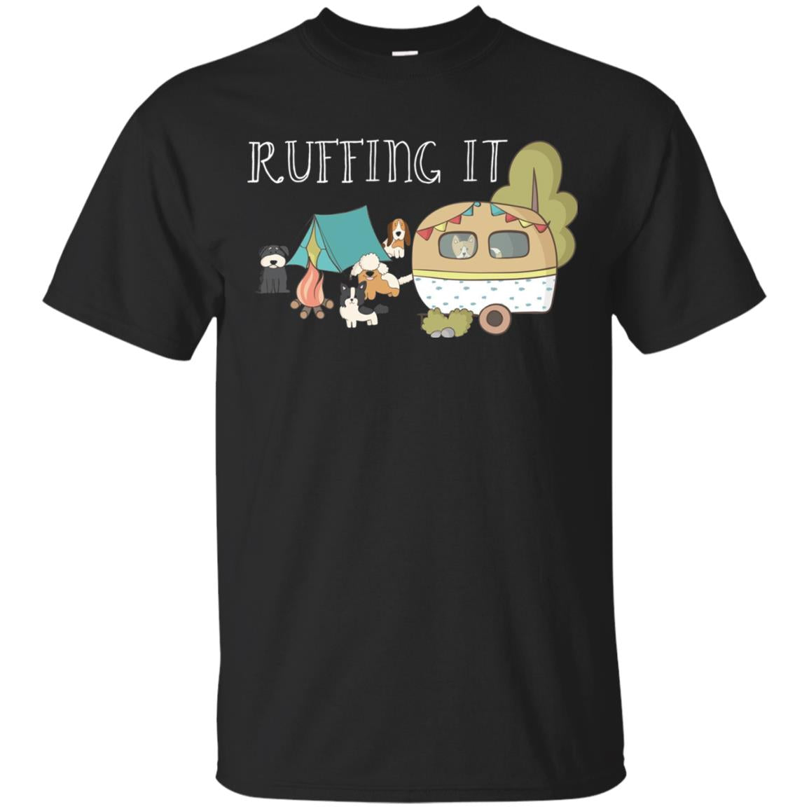 Ruffing It Camping With Dogs Camper T-shirt Black