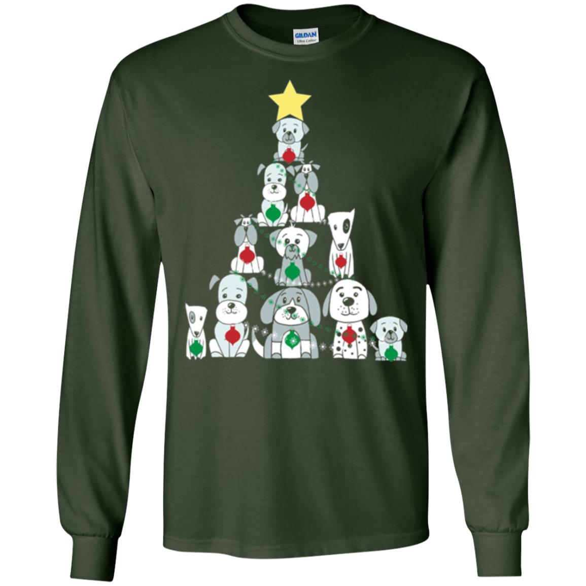 Dogs Lovers T-shirt Christmas Tree By Dogs Forest Green