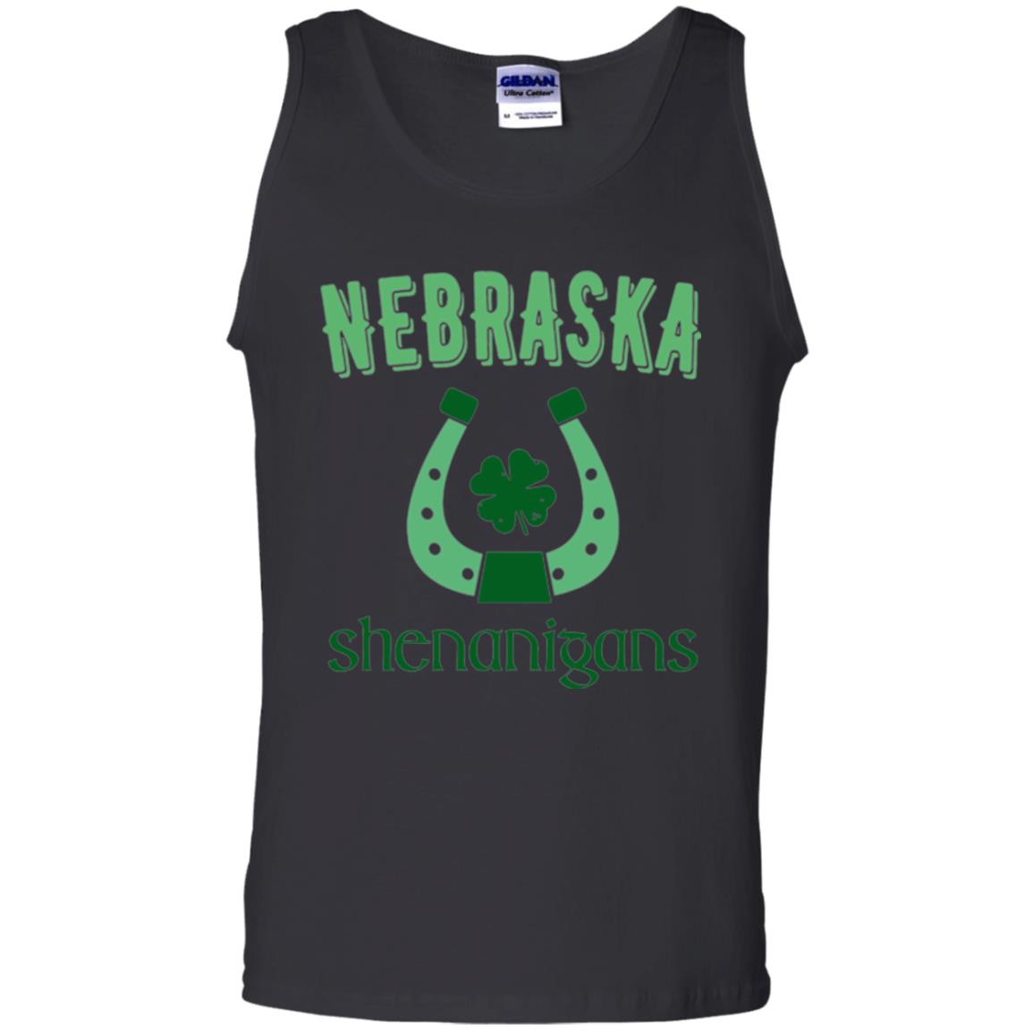 Nebraska Shenanigans Horseshoe Clover St Patrick_s Day T-shirt Black