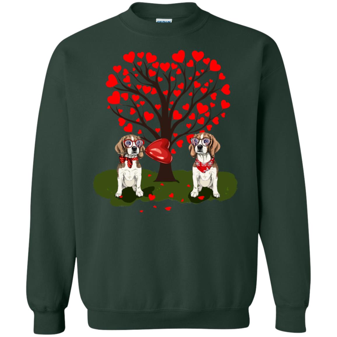 Valentine Beagle Couple Heart Tree Shirt Forest Green