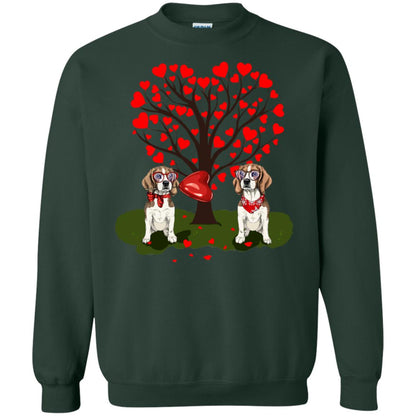 Valentine Beagle Couple Heart Tree Shirt Forest Green