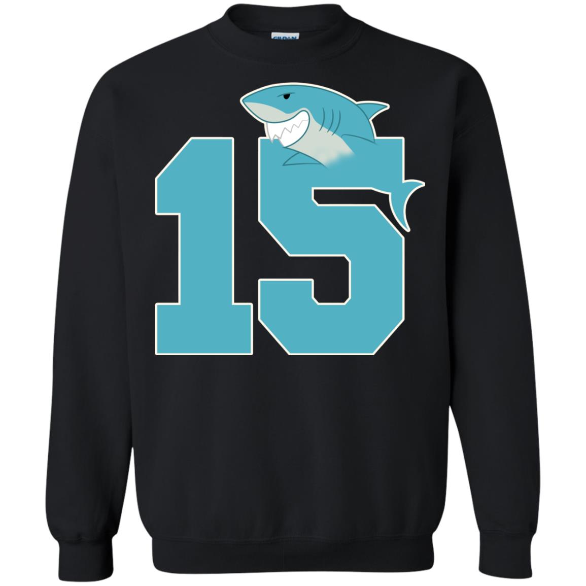15th Birthday Shark Party ShirtG180 Gildan Crewneck Pullover Sweatshirt 8 oz.