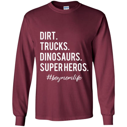 Dirt Trucks Dinosaurs Super Heros #boymomlife Mommy T-shirt Maroon