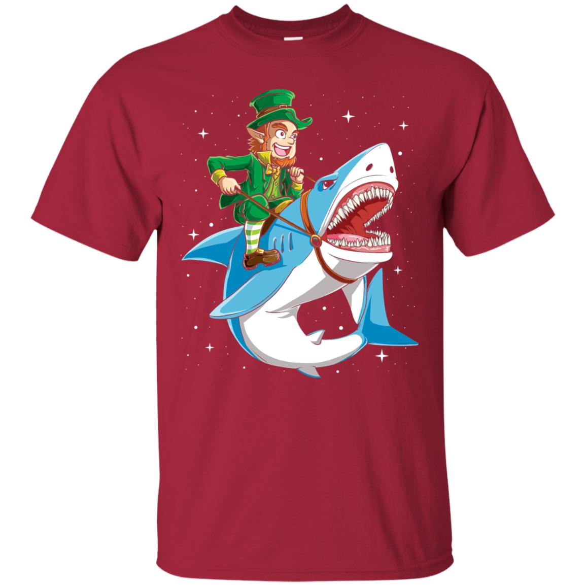 Leprechaun Riding Shark St Patricks Day T-shirt Cardinal