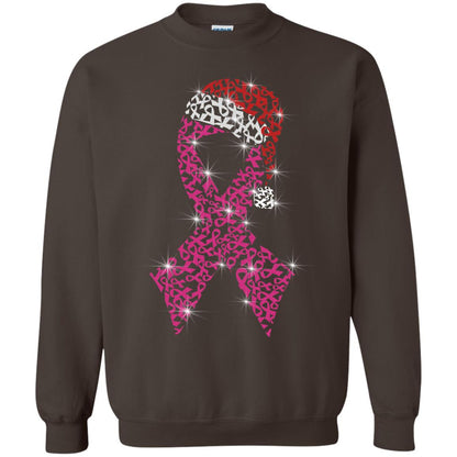 Pink Ribbon With Santa Hat Breast Cancer Awareness X-mas Gift Shirt Dark Chocolate