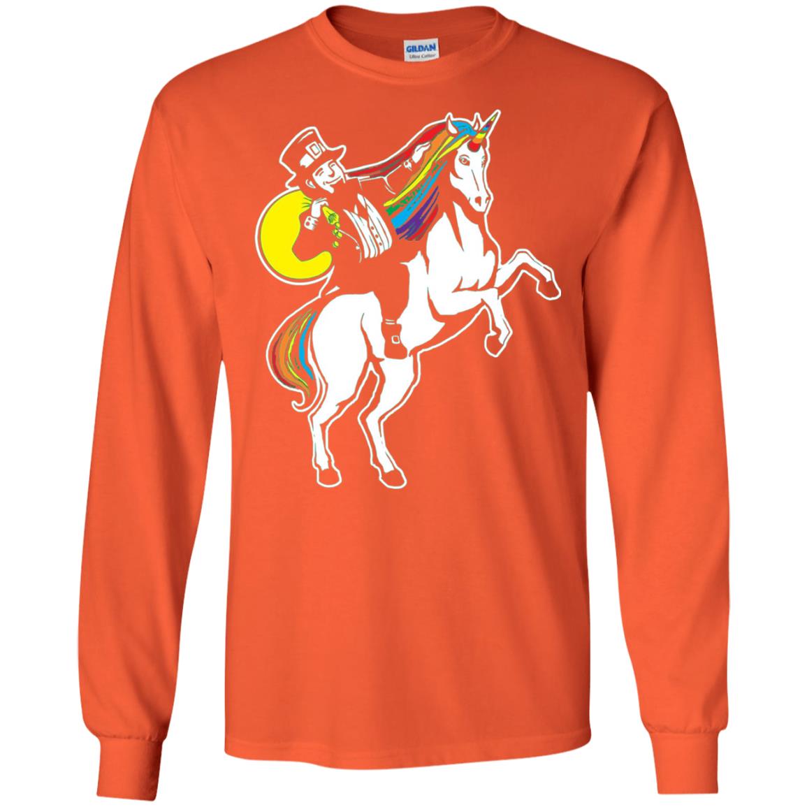 Lepricorn Leprechaun Riding Unicorn St Patrick_s Day T-shirt Orange