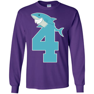 4th Birthday Shark Party ShirtG240 Gildan LS Ultra Cotton T-Shirt