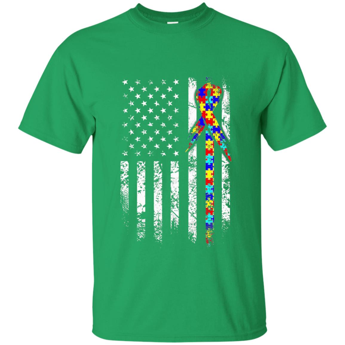 American Flag Distressed Autism Awareness T-shirt Irish Green