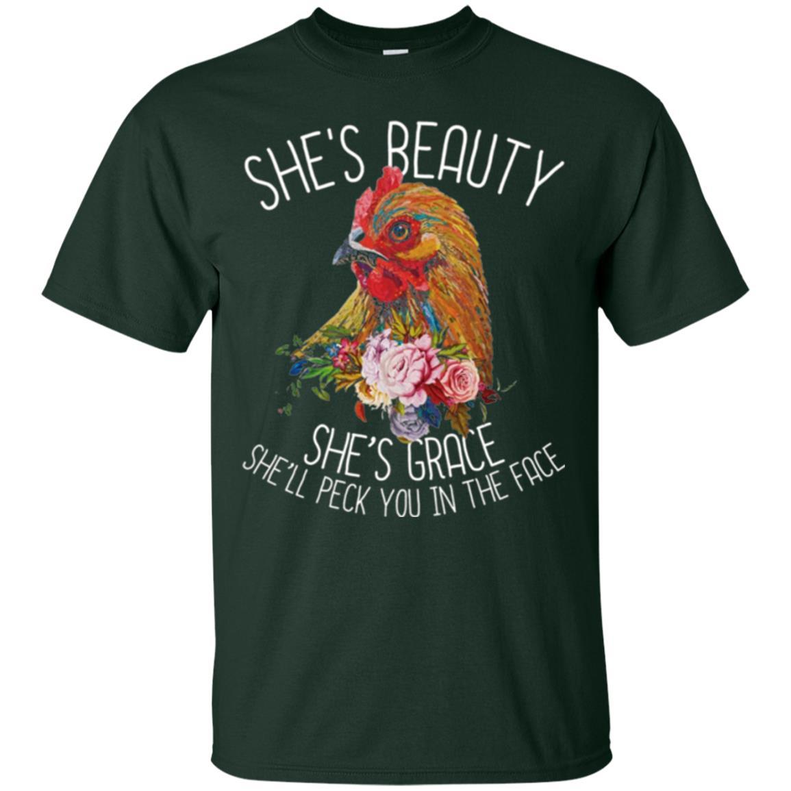 Chicken T-shirt She's Beauty She's Grace Forest Green