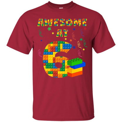 Awesome At 6 Age 6 Six Blocks Bricks Theme Shirt Cardinal
