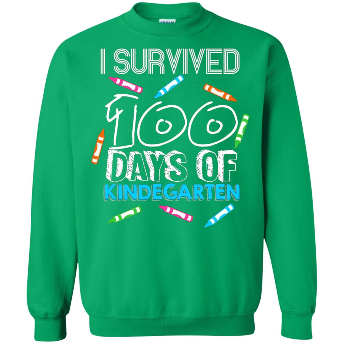 Teacher Kid T-shirt I Survived 100 Days Of Kindergarten Irish Green