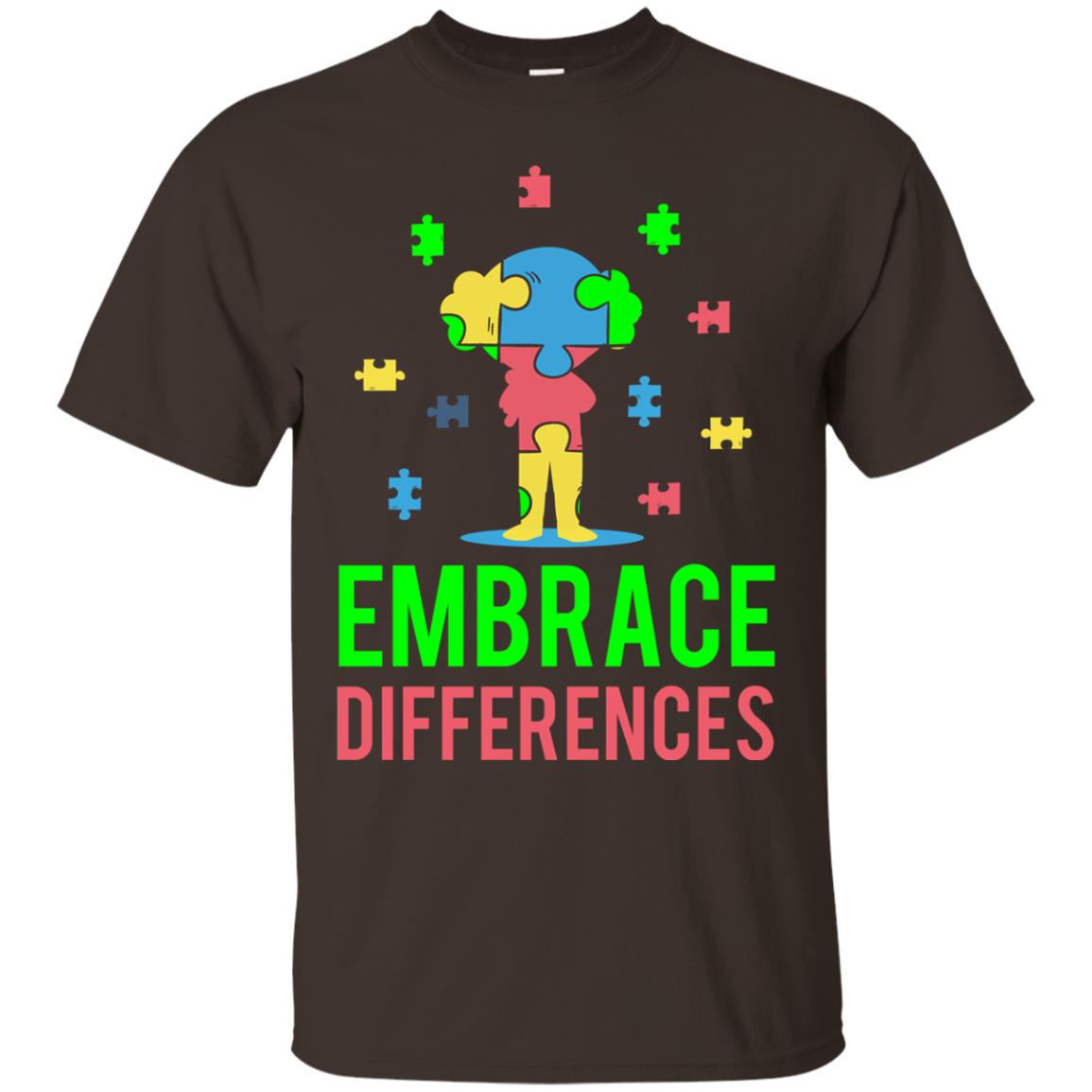 Autism Awareness T-shirt Embrace Differences Dark Chocolate