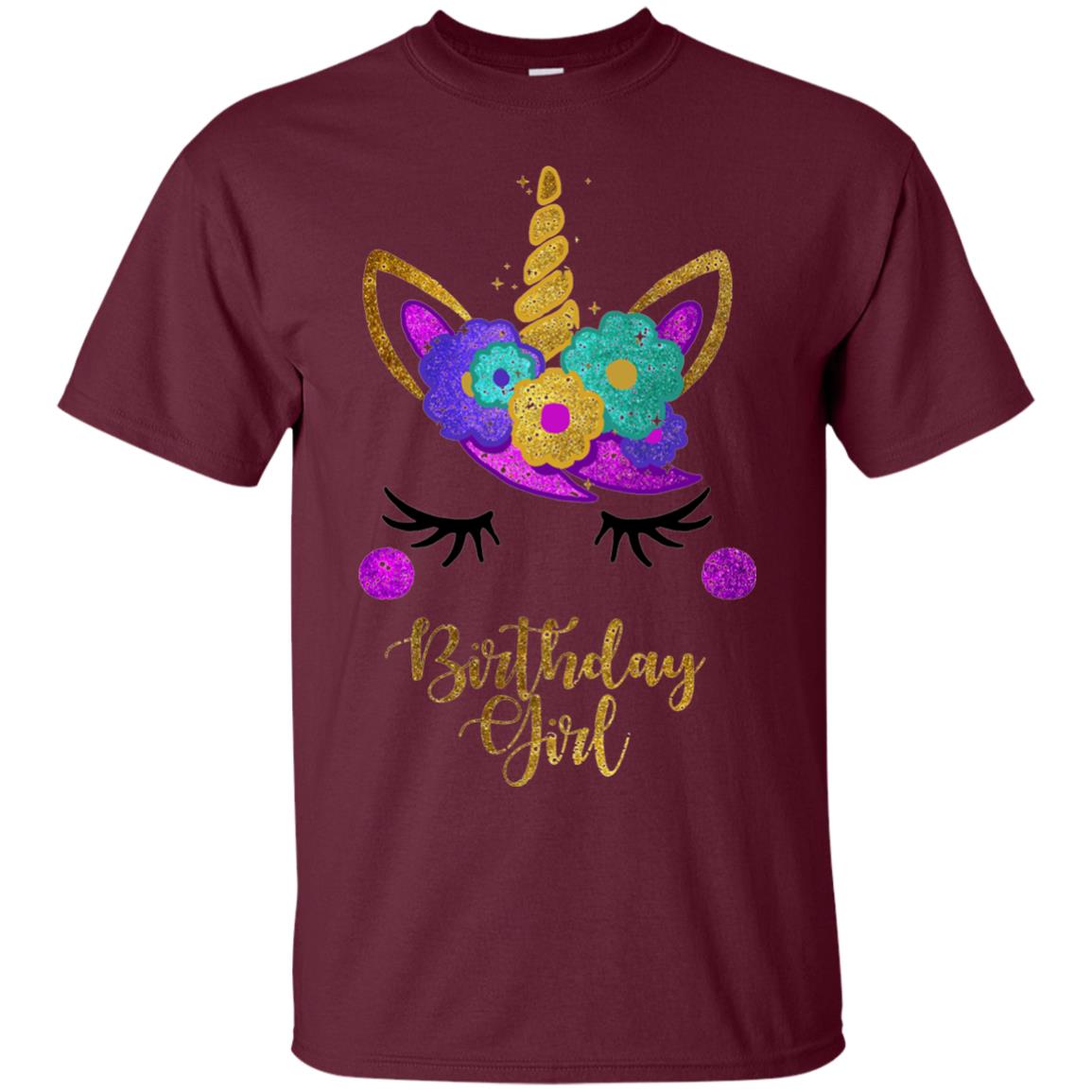 Unicorn Birthday Girl T-shirt Maroon
