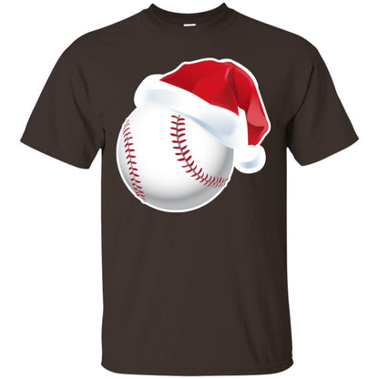 Baseball With Santa Claus Hat X-mas Shirt For Baseball Lovers Dark Chocolate