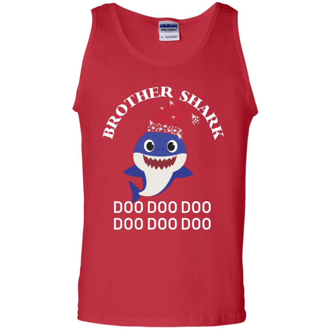 Brother Shark With Santa Claus Hat Merry X-mas Family Shark Gift Shirt Red