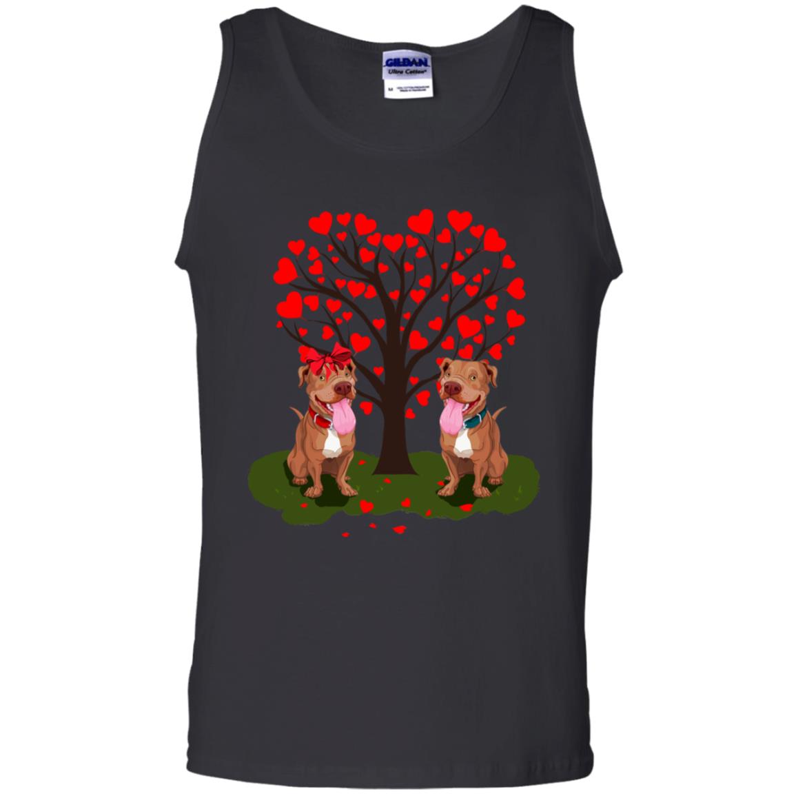 Valentine Pitbull Couple Heart Tree Shirt Black