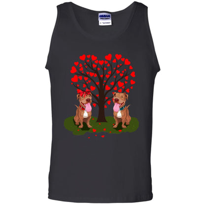 Valentine Pitbull Couple Heart Tree Shirt Black