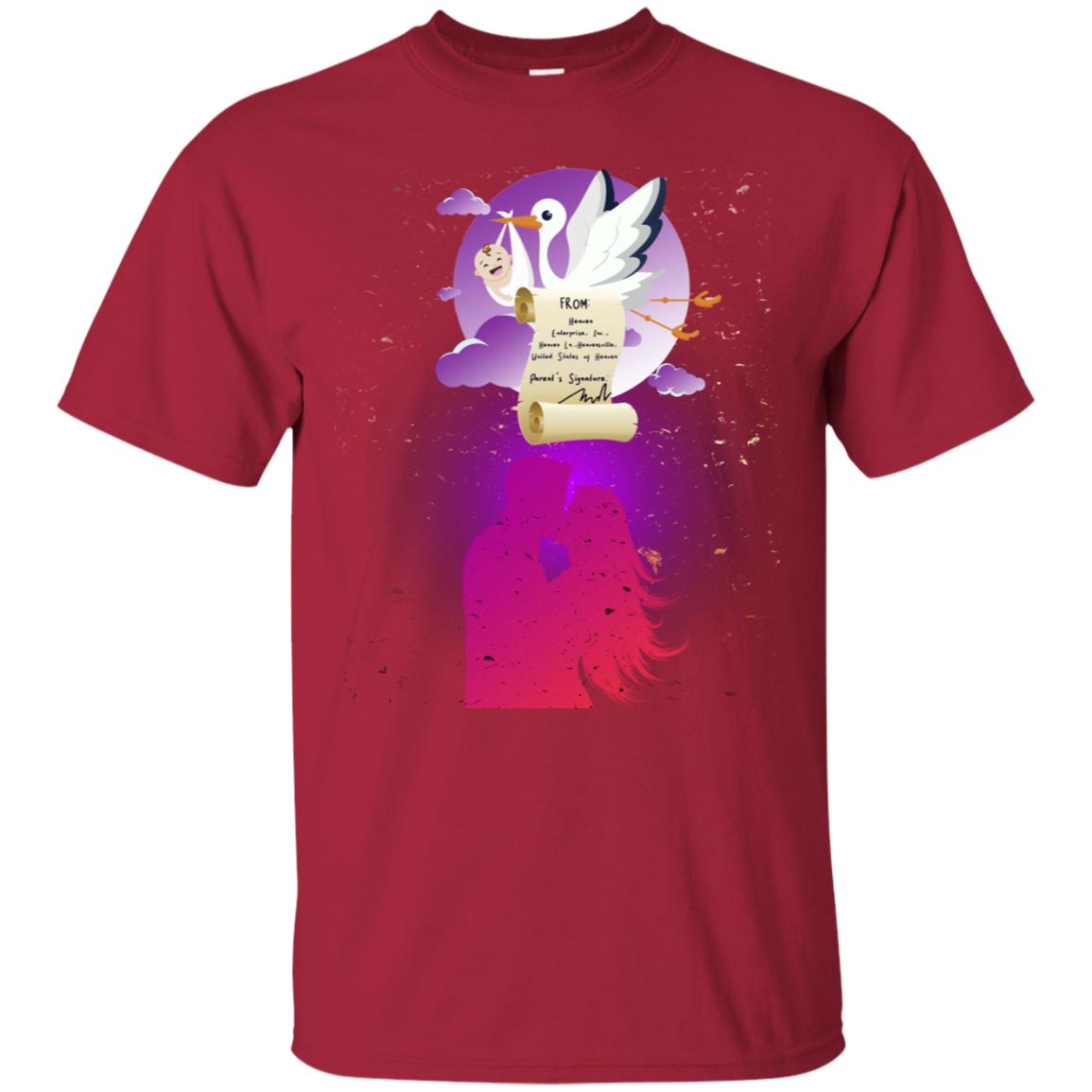 Stork Carrying Baby Mom And Dad Shirt For Women Cardinal