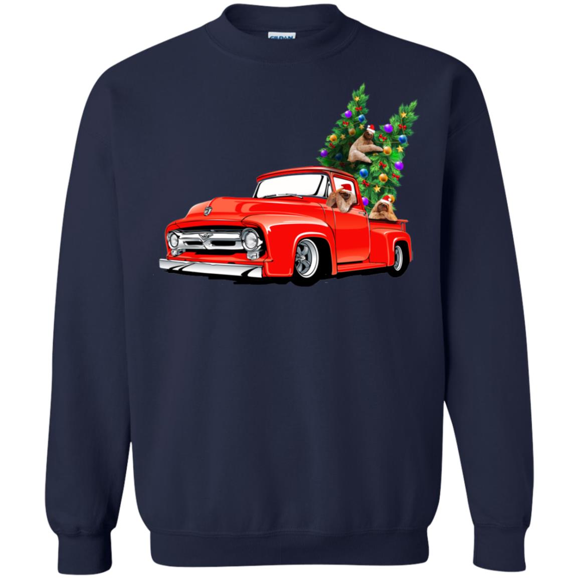 Christmas Tree And Sloths On Car X-mas Gift Shirt Navy