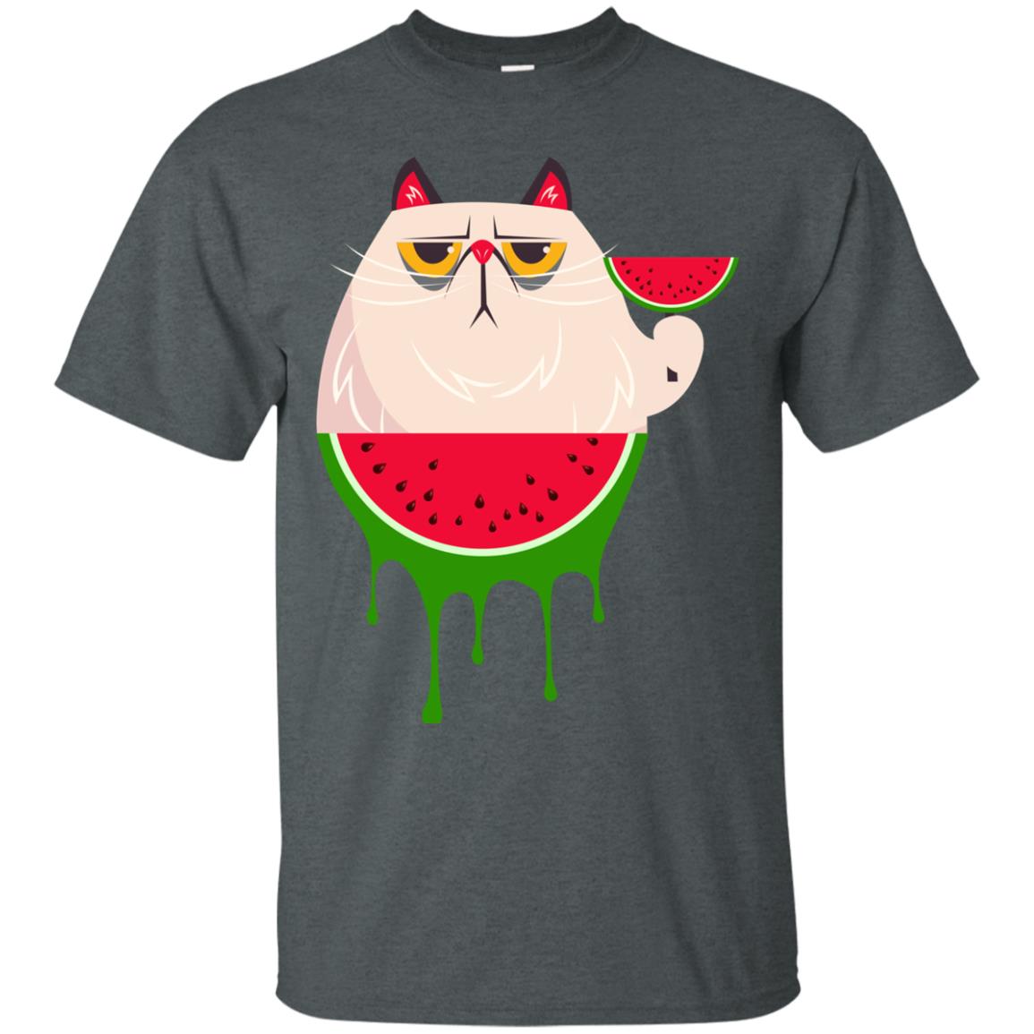 Watermelon Cat Funny Summer Melon Fruit Shirt Dark Heather