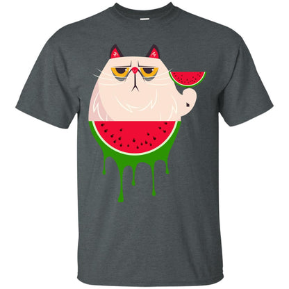 Watermelon Cat Funny Summer Melon Fruit Shirt Dark Heather
