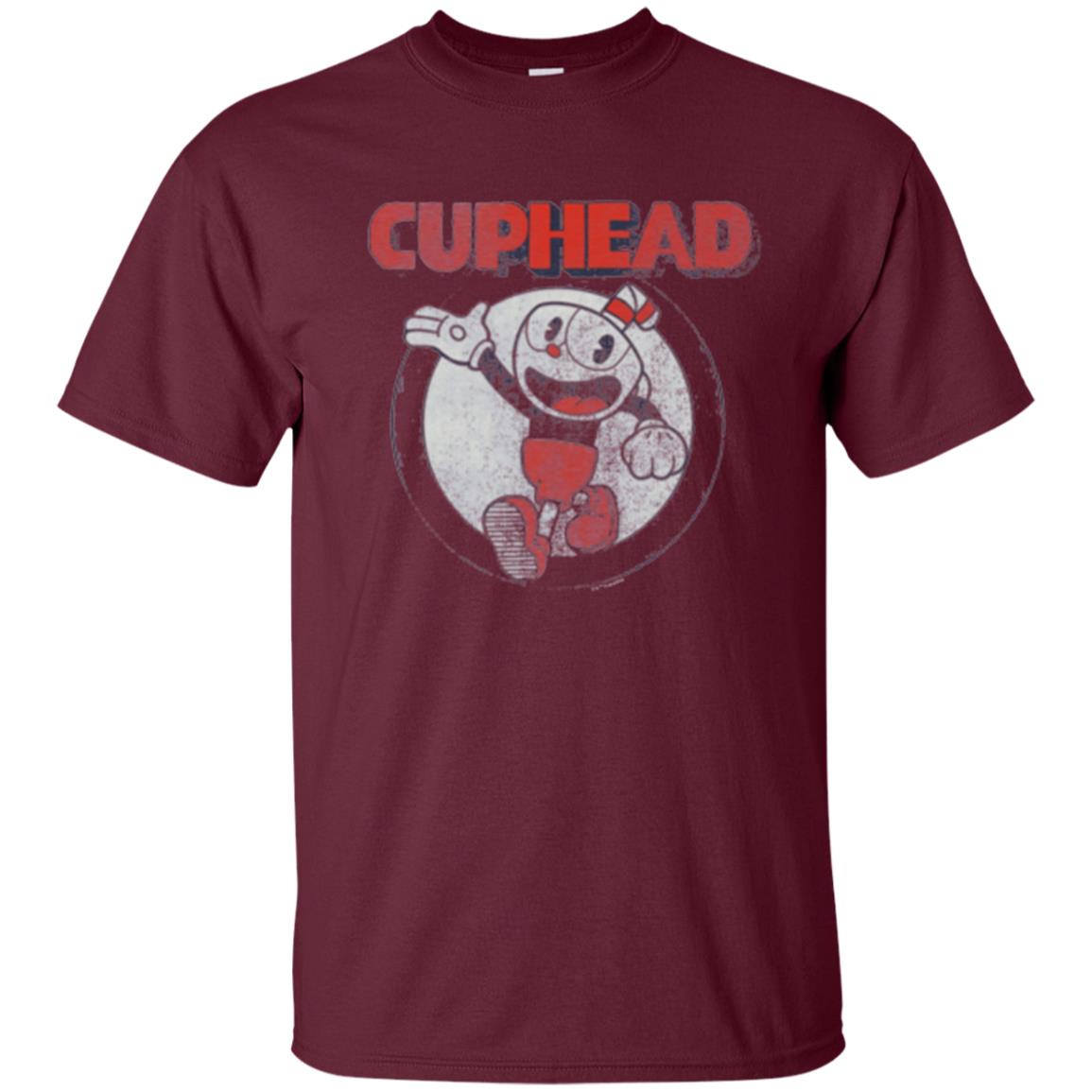 Cuphead T-shirt Cuphead Waving Circle Portrait Maroon