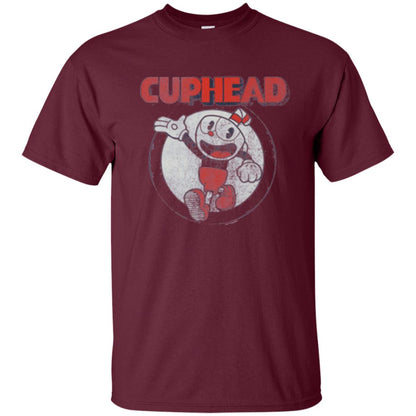 Cuphead T-shirt Cuphead Waving Circle Portrait Maroon