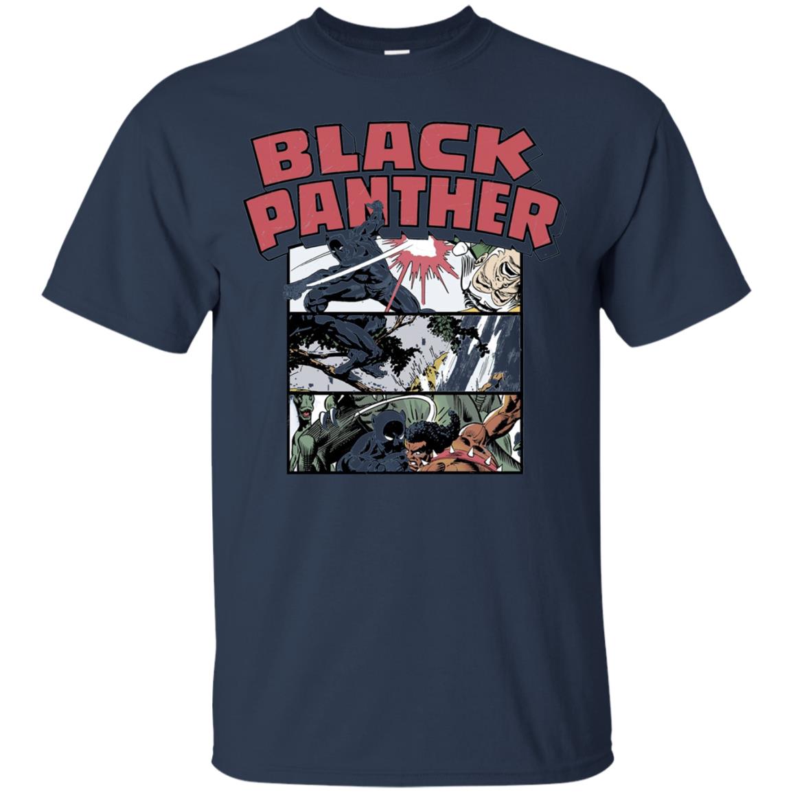 Black Panther Retro Comic Stacked Panel Art T-shirt Navy
