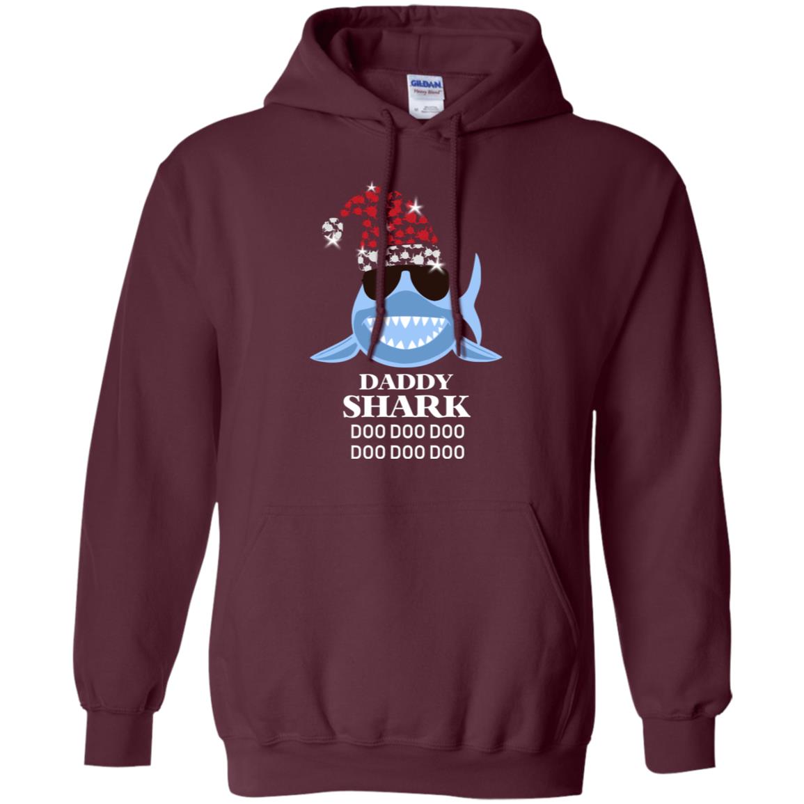 Daddy Shark With Santa Claus Hat Merry X-mas Family Shark Gift Shirt Maroon