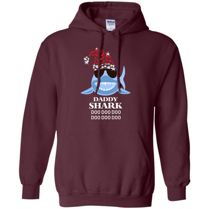Daddy Shark With Santa Claus Hat Merry X-mas Family Shark Gift Shirt Maroon