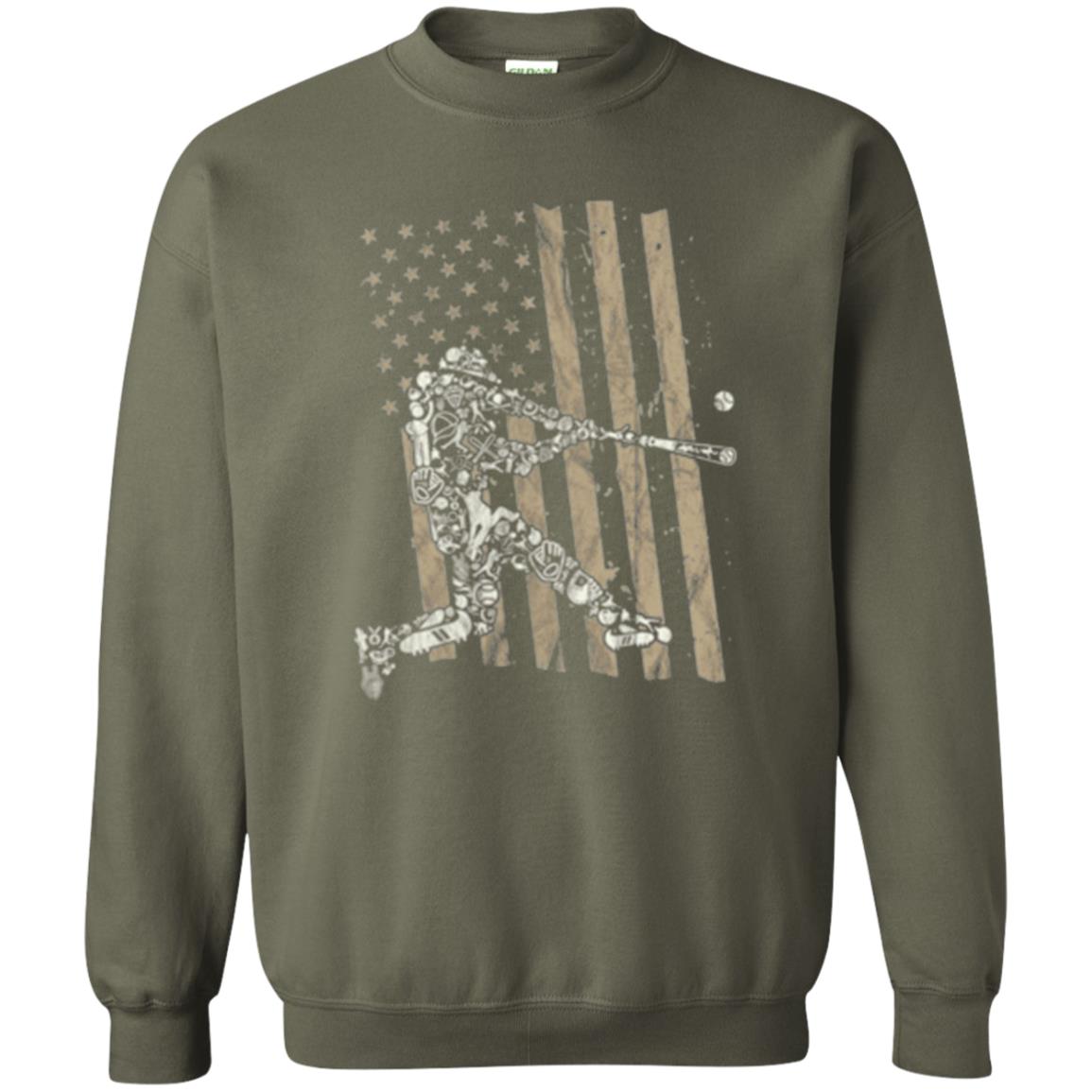 Baseball Player T-shirt American Flag Military Green